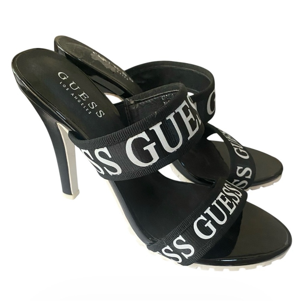 GUESS Black Logo Strap High Heel Sandals